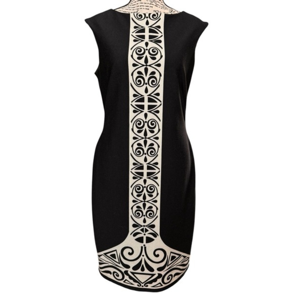 Nine West dress ivory and black geometric pattern on front‎ and back EUC sz 10